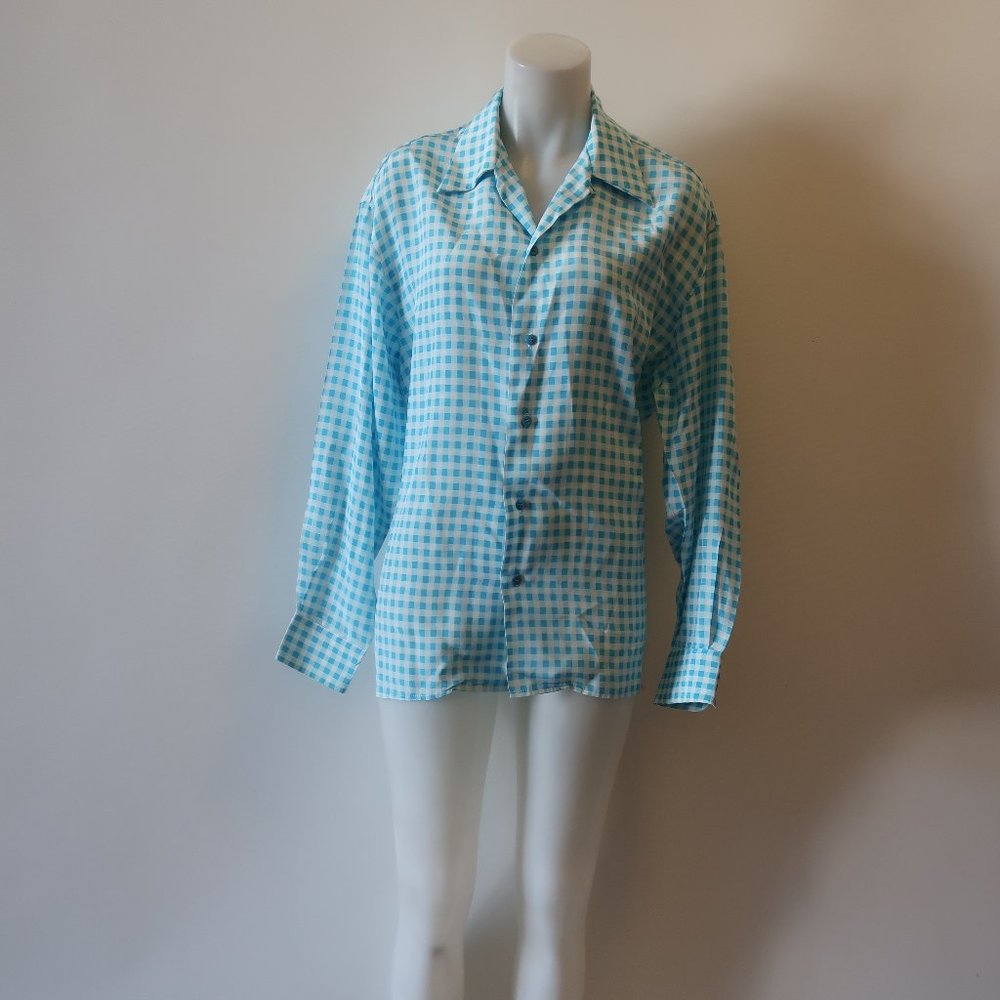 VERTIGO FRANCE AQUA CHECK BUTTON SHIRT 1 US/M *
